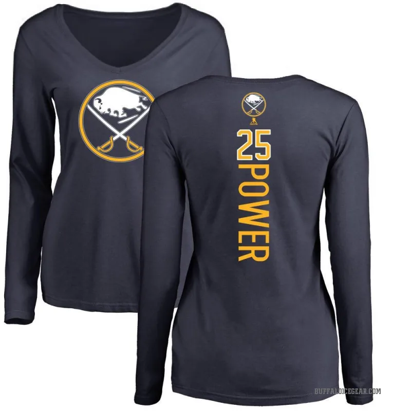 Owen Power Women's Navy Buffalo Sabres Backer Long Sleeve T-Shirt -
