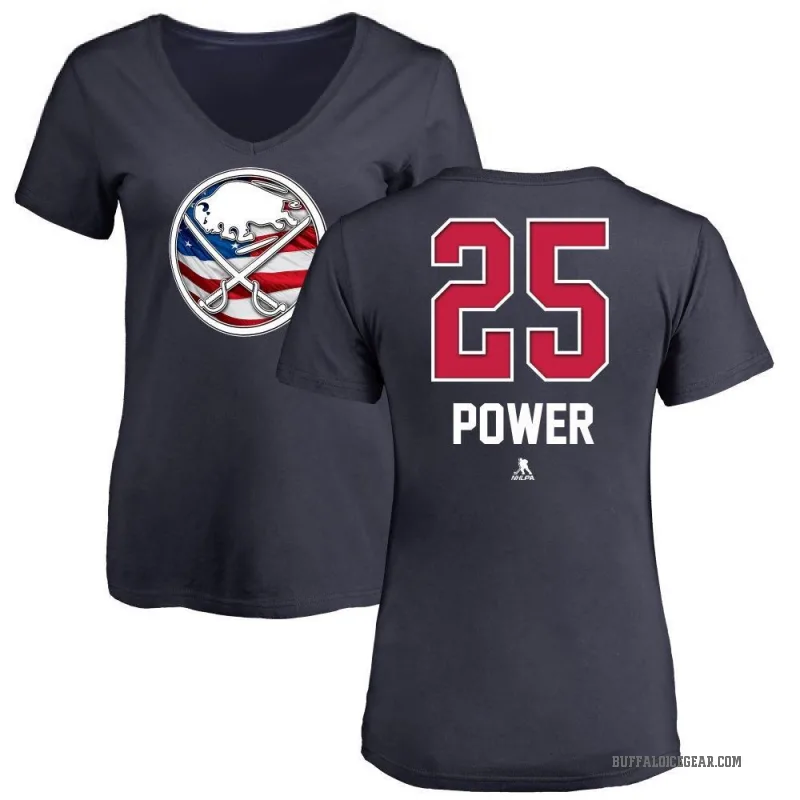 Owen Power Women's Navy Buffalo Sabres Name and Number Banner Wave V-Neck T-Shirt -